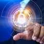 Businessman touch of a modern lock button. Blockchain and Classification of data That helps to be more transparent and valuable scrutiny