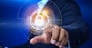 Businessman touch of a modern lock button. Blockchain and Classification of data That helps to be more transparent and valuable scrutiny