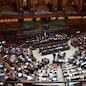 Panoramica dell'aula di Montecitorio,durante il seguito della discussione del disegno di legge per l'adempimento degli obblighi derivanti dall'appartenenza dell'Italia all'Unione Europea- Legge europea 2014 (C. 2977-A), Roma, 9 giugno 2015.   ANSA/MAURIZIO BRAMBATTI