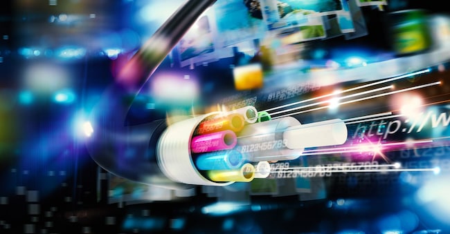 Internet connection with the optical fiber. Concept of fast internet