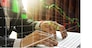 Double exposure of businessman using the laptop with stock market or financial graph for financial investment concept, Business investment and trading concept.