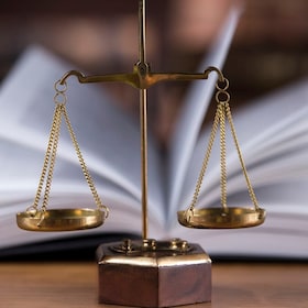 Scales of justice, law gavel