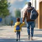 Parent walking hand-in-hand with a child towards a school entrance, Back to school, Parental support