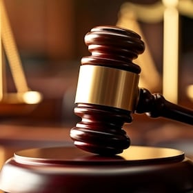 Law and authority lawyer concept, judgment gavel hammer in court courtroom for crime judgement legislation and judicial decision, judge having justice of punishment guilt - ai generated