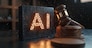 Wooden gavel stands near illuminated ai sign, symbolizing legal and regulatory aspects of artificial intelligence