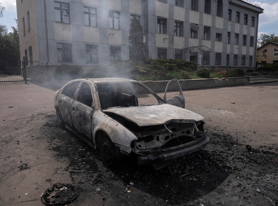 Attacco di un drone russo nel centro della città di Kostyantynivka, in prima linea, nella regione di Donetsk, nell’Ucraina orientale, il 16 maggio 2025, durante l’invasione russa. EPA/SERVIZIO STAMPA DELLA 93A BRIGATA MECCANIZZATA DELL’UCRAINA (EPA)