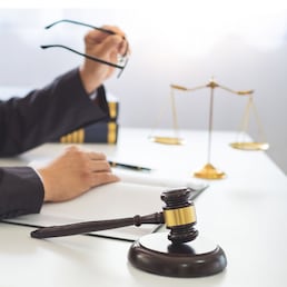 Justice and Law concept. lawyer working at courtroom.