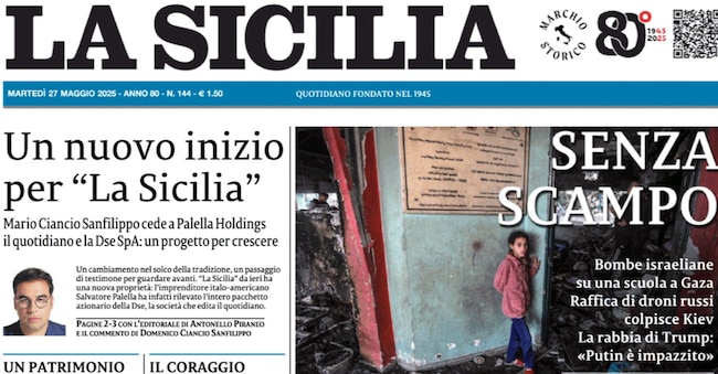 La prima pagina del quotidiano La Sicilia con l’annuncio della vendita