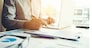 Typing laptop Business Man working with blank screen Planning Strategy Analysis Concept