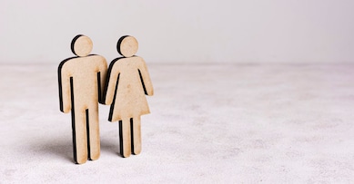 cardboard man woman equality concept with copy space