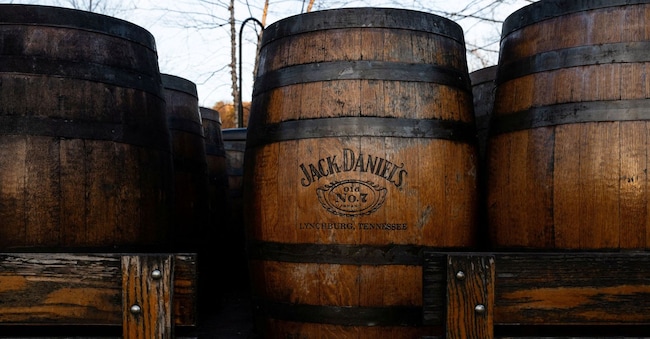 Whiskey barrels are placed on a truck at the Jack Daniel Distillery in Lynchburg, Tennessee, U.S. February 3, 2025. REUTERS/Kevin Wurm/File Photo