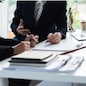Law, Consultation, Agreement, Contract, Attorney or Lawyer holding a pen is consulting with a client to explain the pattern of answering questions before going to court to decide a lawsuit