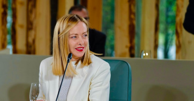 La presidente del Consiglio Giorgia Meloni durante il Vertice G7 di Kananaskis, 17 giugno 2025.