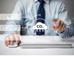 Organizations or companies develop carbon credit business virtual screen. Reduce CO2 emissions. Sustainable business development concept.