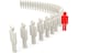 Outstanding person in red from queue 3D rendering