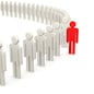 Outstanding person in red from queue 3D rendering