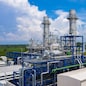 Power plant with blue sky.