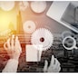 Thinking about structuring virtual diagram of business process with solutions. justice and law concept.businessman or lawyer or accountant working on accounts using a calculator and laptop computer.