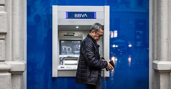 A Banco Bilbao Vizcaya Argentaria SA (BBVA) bank branch in Barcelona, Spain, on Saturday, Oct. 26, 2024. The Bilbao-based lender aims to channel 300 billion ($329 billion) toward sustainability between 2018 and 2025, after raising an initial target of 100 billion. Photographer: Angel Garcia/Bloomberg via Getty Images
