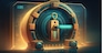 Cyber lock and key abstract illustration. Cyber security concept. Generative AI.