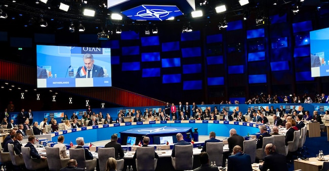 Il primo ministro dei Paesi Bassi durante il vertice Nato a L'Aia, 25 giugno 2025.  ANSA/Filippo Attili
