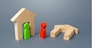 A human figure asks a neighbor for help and shelter. Refugees and injured people in natural disasters and military conflicts in search of a new home. Help and assistance. International security