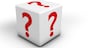Red question mark icon and symbol on a white cube, concept for web faq and business contact center support on white background.