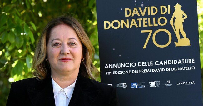 La presidente di Cinecitta' S.p.A., Chiara Sbarigia, durante la presentazione della 70/ma edizione dei premi David di Donatello a Cinecitta', Roma, 07 aprile 2025.   ANSA/ETTORE FERRARI