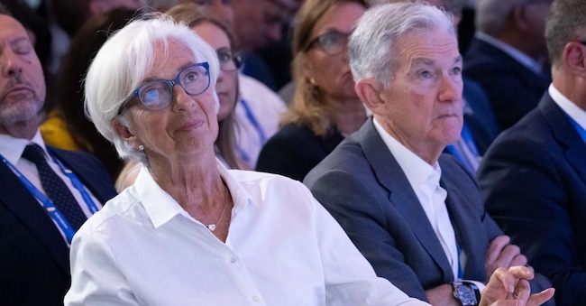 CHRISTINE LAGARDE PRESIDENTE DELLA BANCA CENTRALE EUROPEA, JEROME POWELL PRESIDENTE FEDERAL RESERVE FORUM BCE DI SINTRA