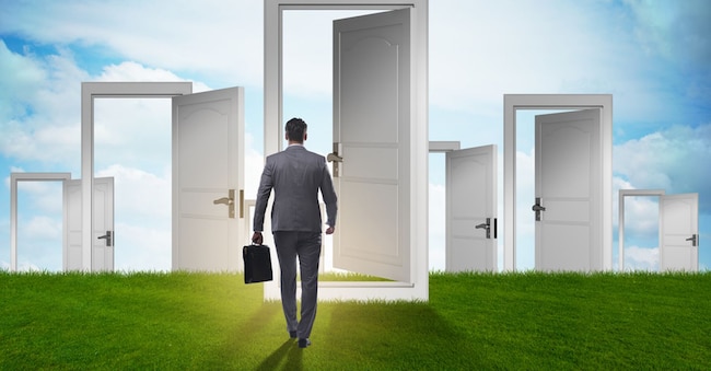 Businessman facing many business opportunities