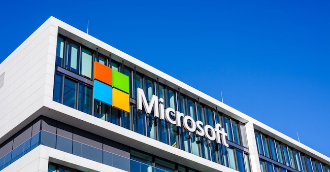 MUNICH, GERMANY - DECEMBER 26, 2018: Microsoft logo at the company office building located in Munich, Germany