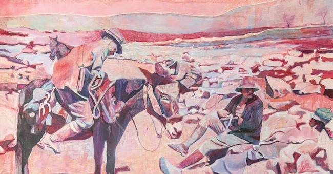 Jamie Bragg, «The Road to Isfahan», 2025. Oil, acrylic, spray paint, and pastel on canvas 140 x 180 cm