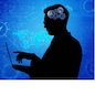 Artificial intelligence concept with man and laptop