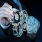 businessman hand draws gear to success concept