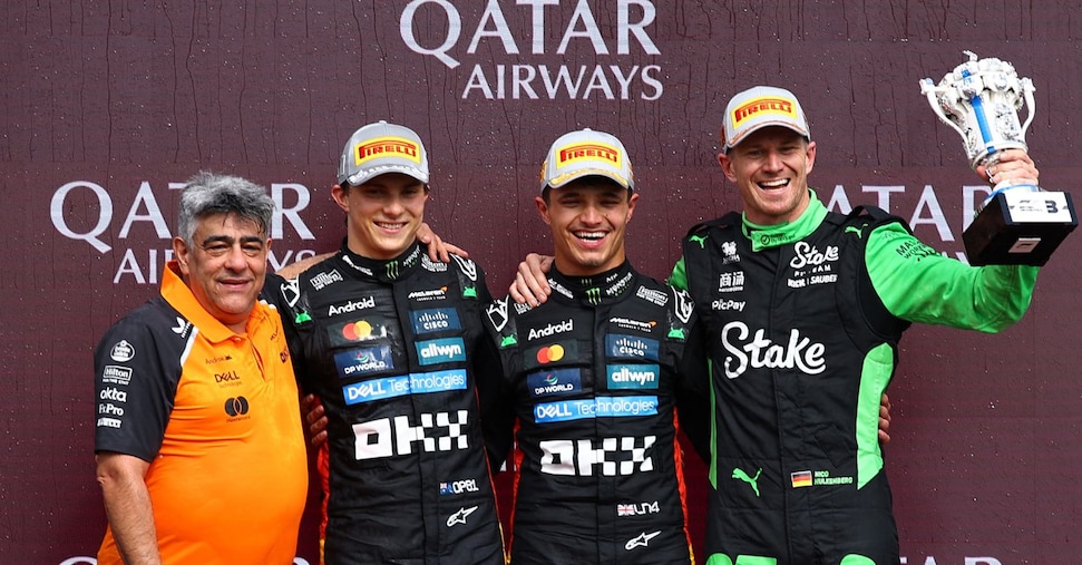 Norris vince nella sua Silverstone, a Hulkemberg e Binotto il primo podio rossocrociato