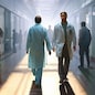 DOTTORI DOTTORESSE MEDICI INFERMIERE INFERMIERA MEDICO  PERSONALE OSPEDALIERO SANITA' INTERNI OSPEDALE CORRIDOIO CORRIDOI  GENERATA IA