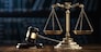 Law Legal System Justice Crime concept. Mallet Gavel Hammer and Scales on table. 3d Render illustration.