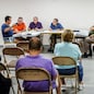 H84GTK Miami Beach Florida,condominium board meeting,Hispanic Latin Latino ethnic immigrant immigrants minority,adult adults man men male,members,residents,v