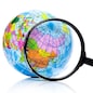 Globe under magnifying glass zooming Russia and China on white background