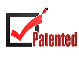 Patented word with check mark and pencil, 3D rendering