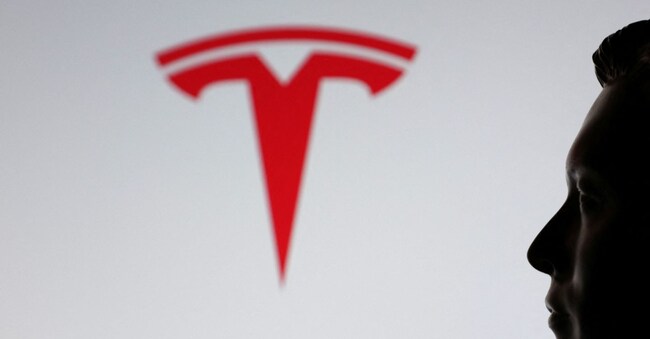 Un modello in miniatura stampato in 3D del volto di Elon Musk e del logo Tesla sono visibili in questa illustrazione scattata il 23 luglio 2025. REUTERS/Dado Ruvic/Illustrazione
