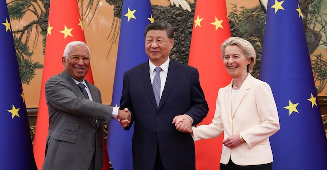 ANTONIO COSTA PRESIDENTE CONSIGLIO EUROPEO, XI JINPING PRESIDENTE REPUBBLICA POPOLARE CINA, URSULA VON DER LEYEN PRESIDENTE COMMISSIONE EUROPEA VERTICE UE-CINA