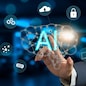 Businessman hand touching virtual brain icon. A.I. The use of operating systems to help verify research with modern computer systems.