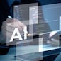 AI artificial intelligence technology and machine learning development programming concept with a businessman innovation writing code data technology on a holographic screen.