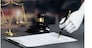 Future innovative concept of efficient and fair justice system with closeup robotic hand signing legal document as artificial intelligence in transparent judicial proceedings by AI judge. Equilibrium