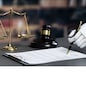 Future innovative concept of efficient and fair justice system with closeup robotic hand signing legal document as artificial intelligence in transparent judicial proceedings by AI judge. Equilibrium
