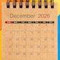 December 2026 brown mini calendar on colorful background.