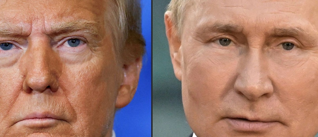 Questa combinazione di fotografie create l'8 agosto 2025 mostra Volodymyr Zelensky, Donald Trump e Vladimir Putin 