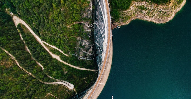 Valvestino Dam on Lake Garda in Italy. Hydroelectric power plant.