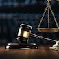 Law Legal System Justice Crime concept. Mallet Gavel Hammer and Scales on table. 3d Render illustration.